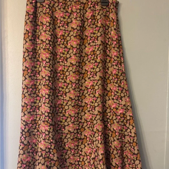 J. Jill Brown Floral A-Line Skirt with Pink & Tan Dots - Picture 2 of 9